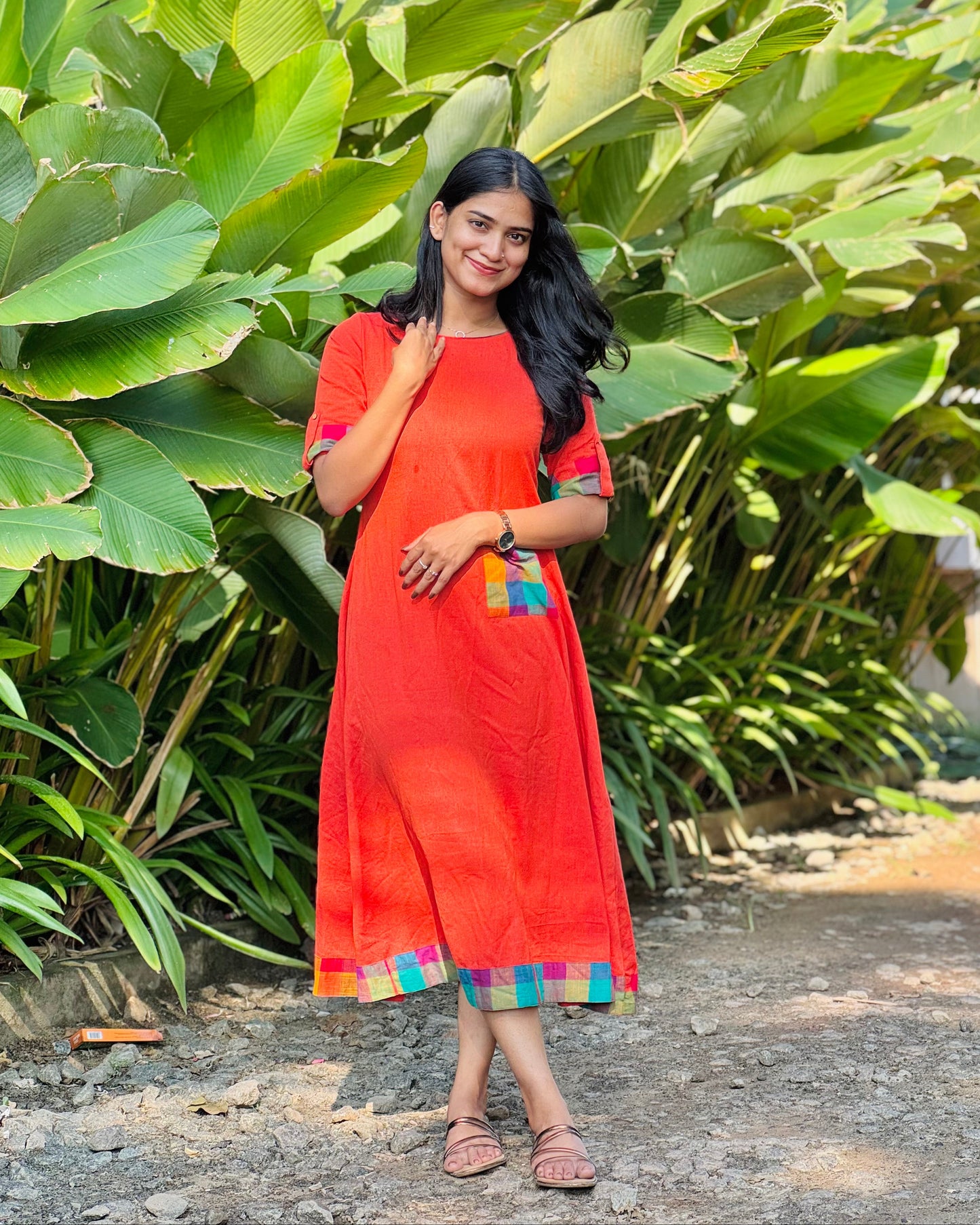 Midas Touch - Handloom x Madras Check A line Dress