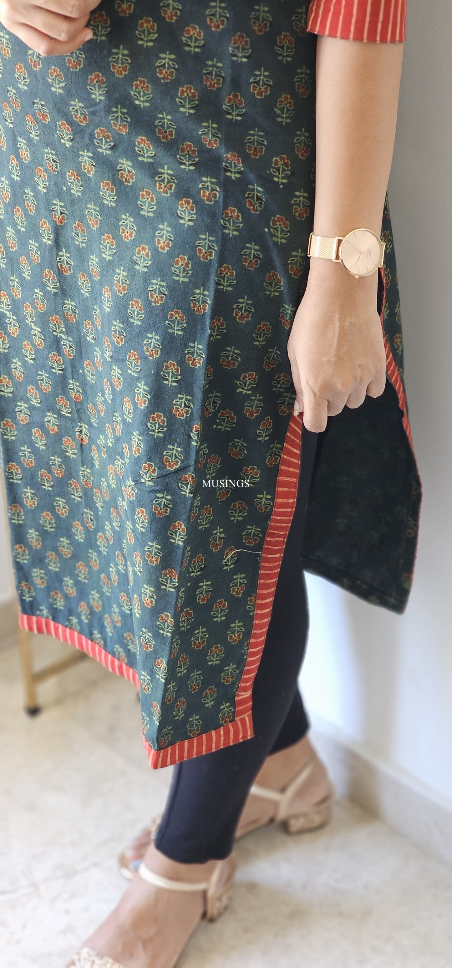 Thulasi - Ajrakh Handblock Printed Patchwork Kurta