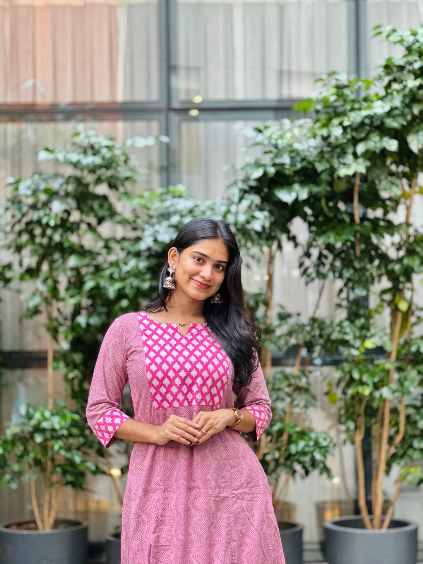 Shanvi - Dabu A-line Handblock Printed Fusion Kurta