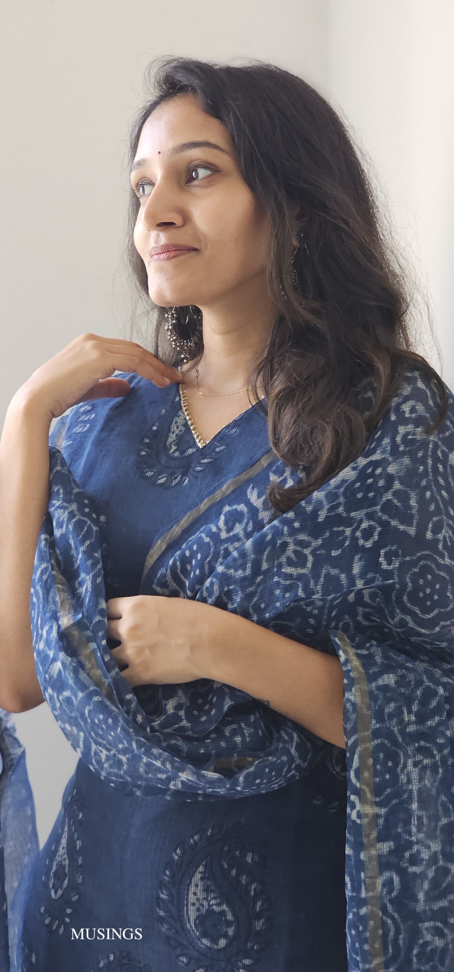 Tanisha - Indigo Natural Dyed Hand-block Printed Kota Suit set