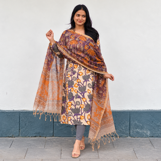 Kamala - Kota Block Printed Kalamkari Dupata