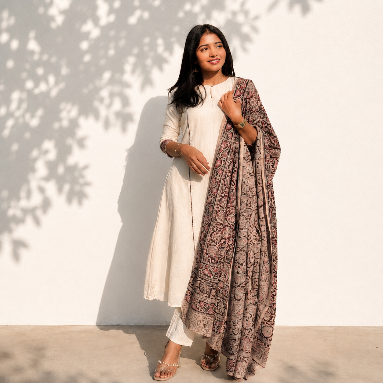 Vaayu - Handloom X Kalamkari Fusion A-line Kurta & Dupatta Set