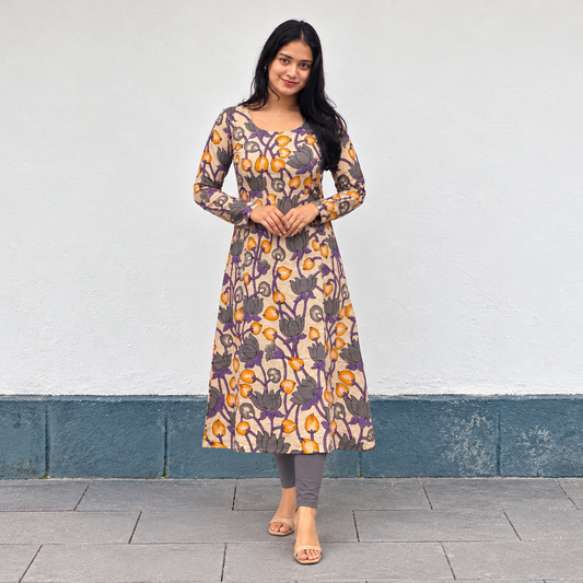 Kamala - Kalamkari Handblock Printed A line Silk Kurta