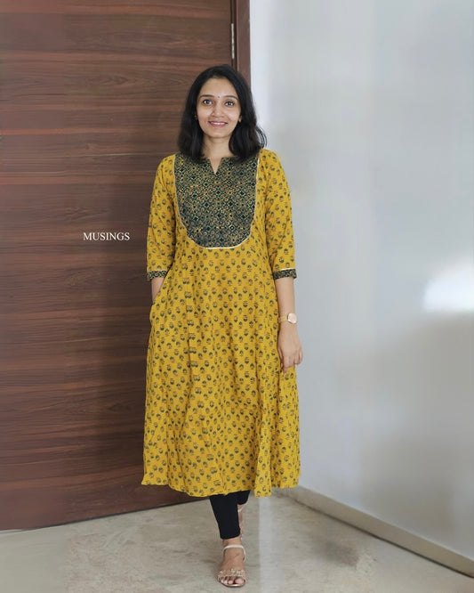 Shree - Ajrakh Handblock Printed Fusion A-Line Kurta
