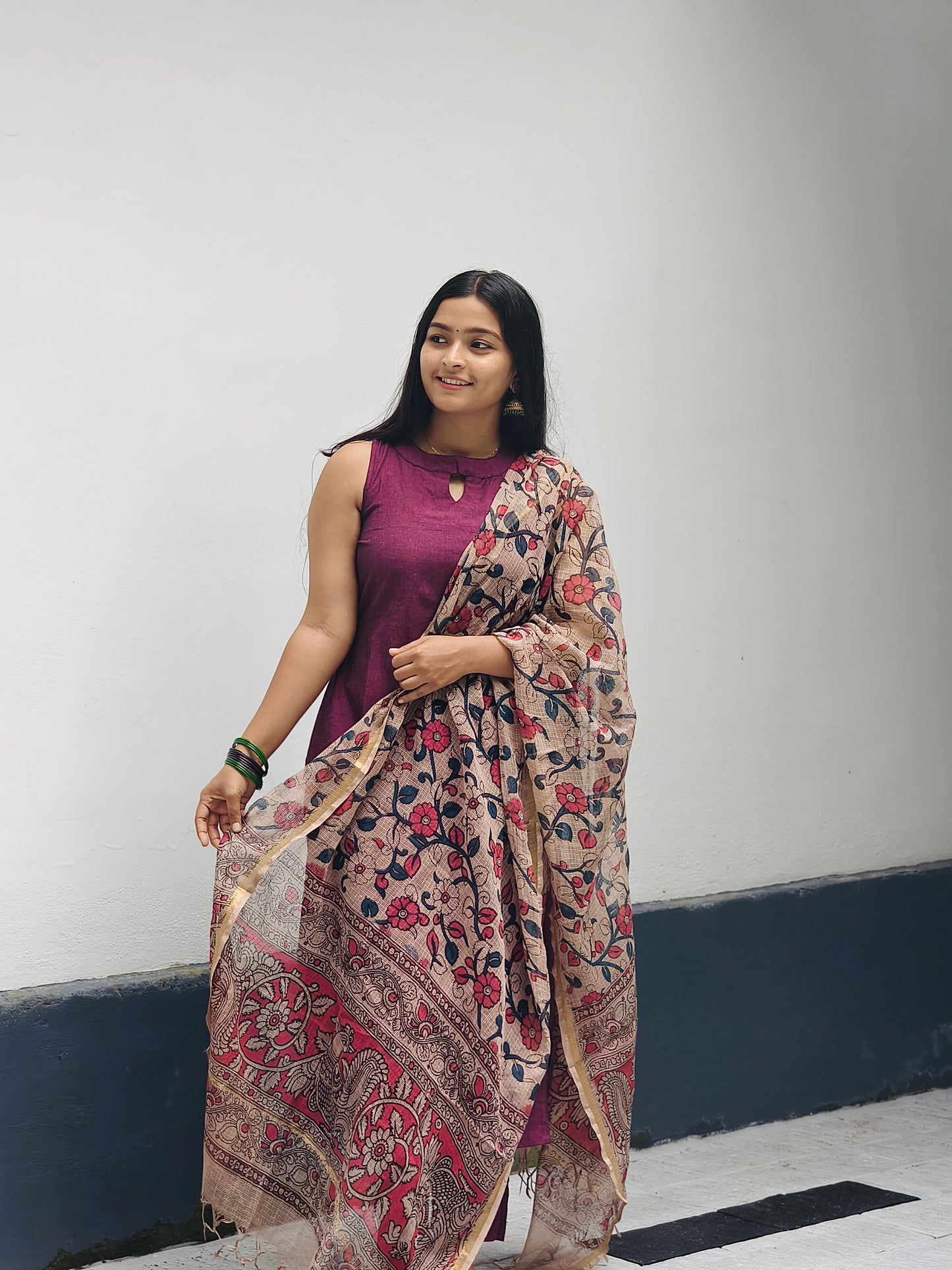 Kanakavalli - Handloom Kurta & Kalamkari Block Printed Kota Dupatta set