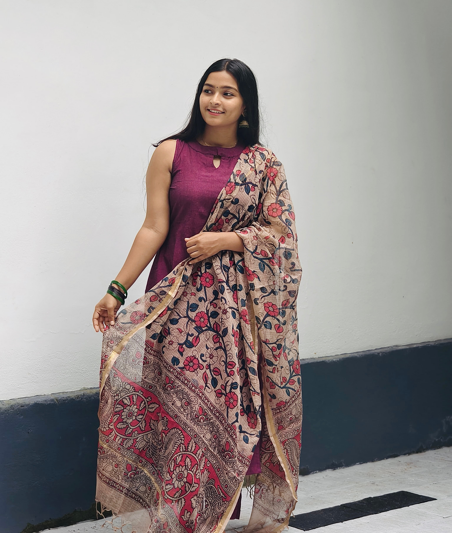 Kanakavalli - Handloom Kurta & Kalamkari Block Printed Kota Dupatta set