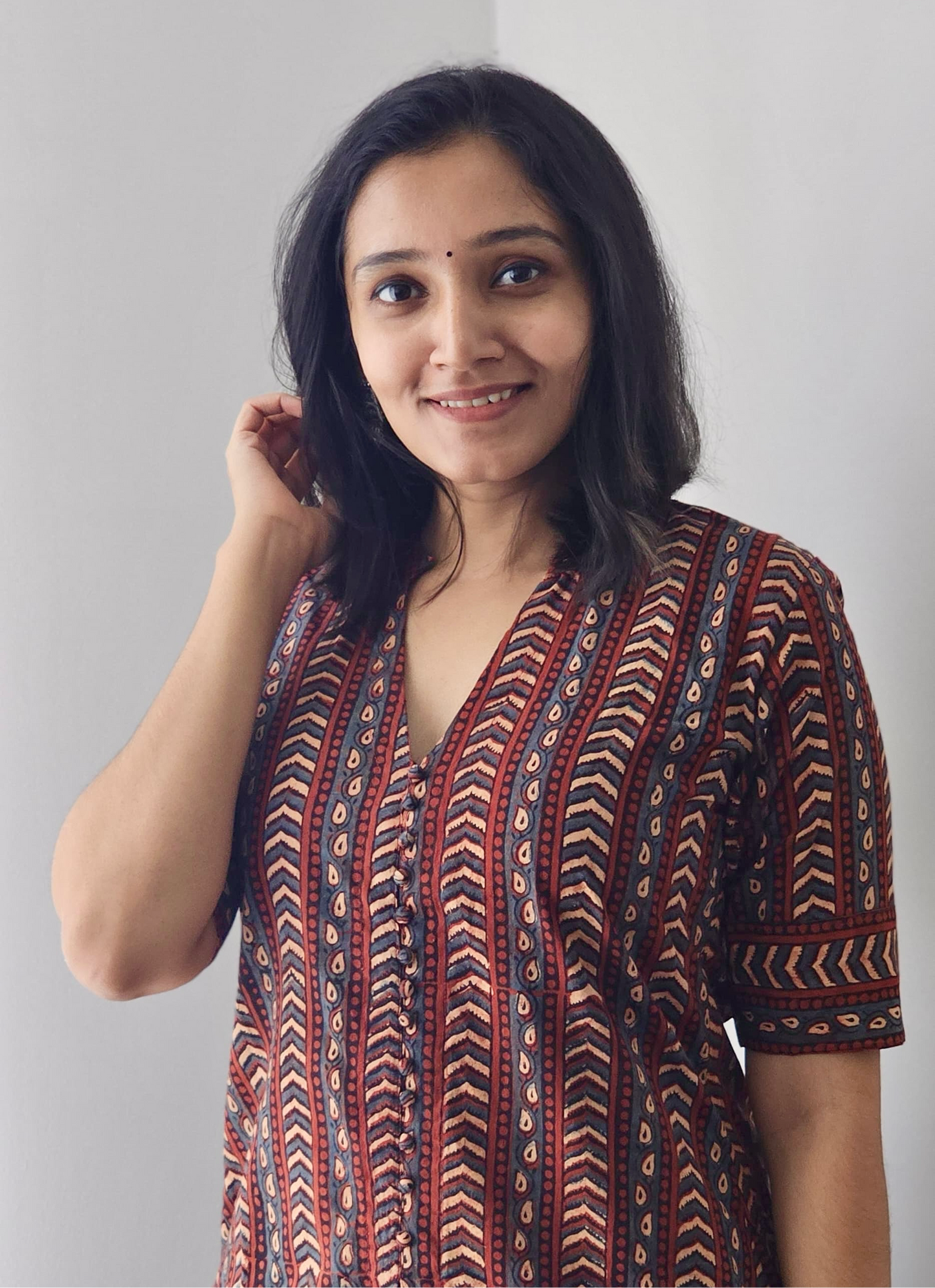 Rachana - Ajrakh Handblock Printed Kurta & Handloom Parallel Pants