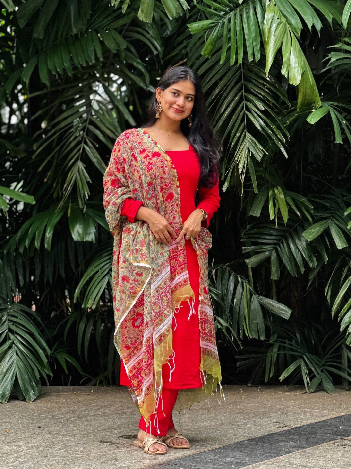 Gulmohar - Slub Cotton Kurta and Sanganeri Handblock Printed Dupatta Set