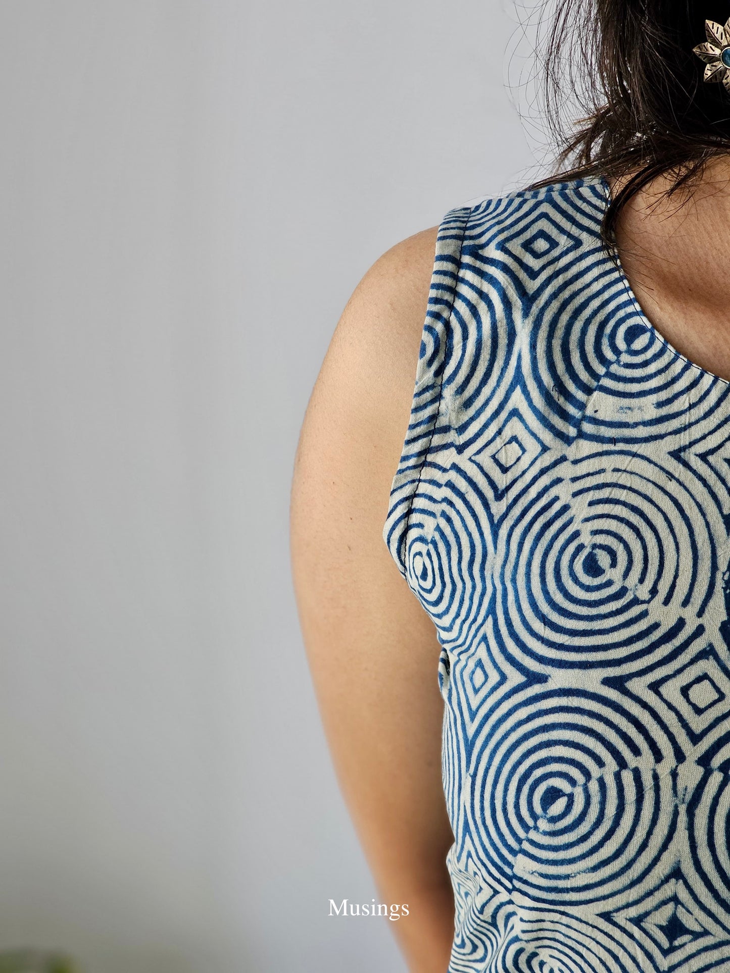 Siara - Indigo Ajrakh Hand-block printed Dress