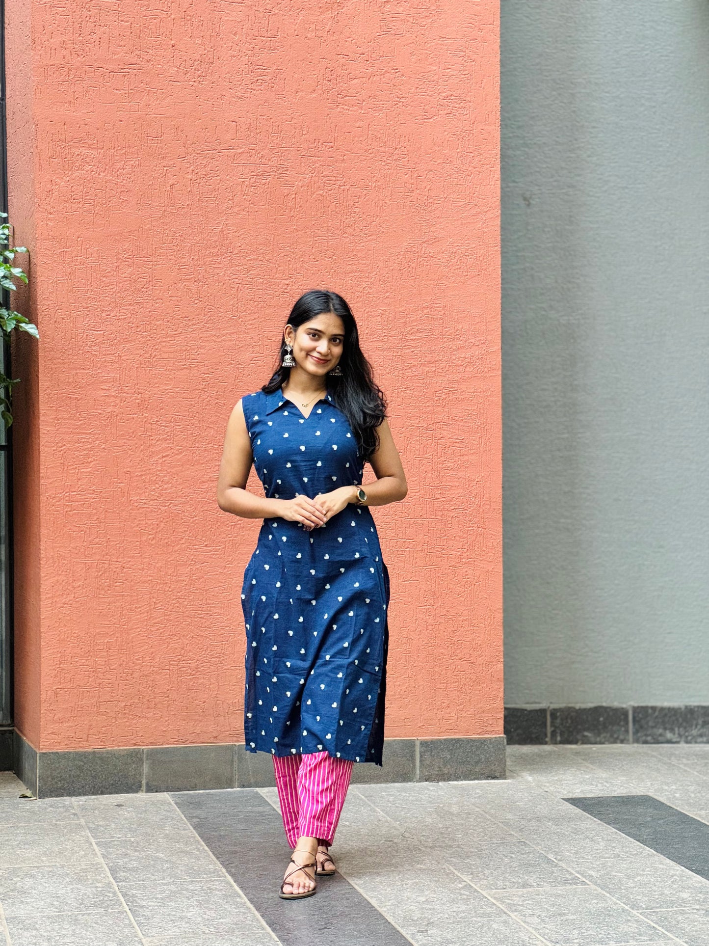 Indigo Hearts - Handblock Printed Natural Dyed Kurta