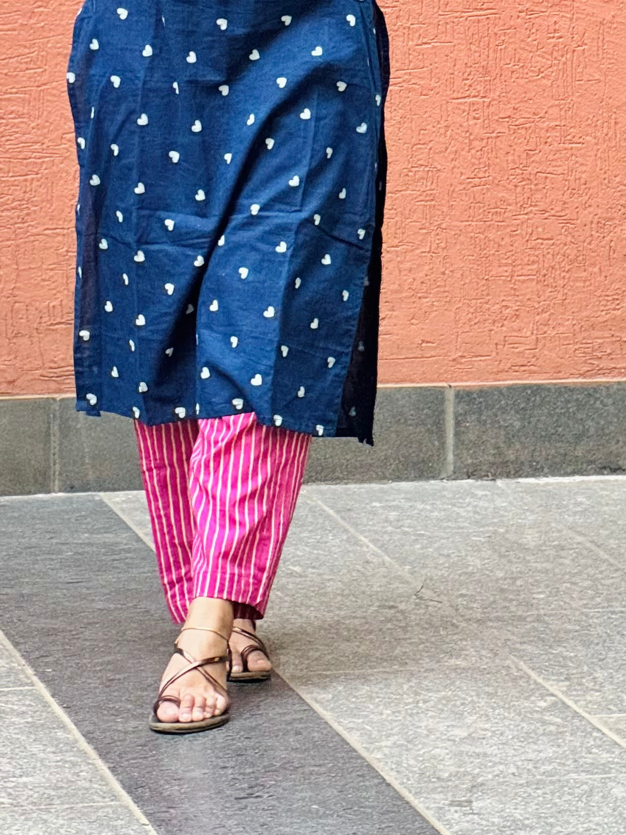 Pink Stripes - Pure Cotton Handblock Printed Straight Pants