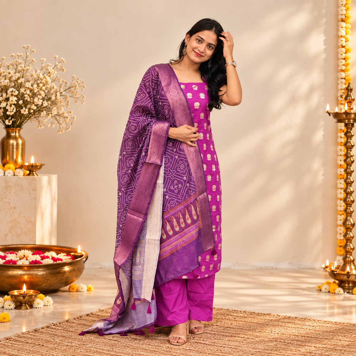 Raaga - Purple Semi Banarasi Silk Suit