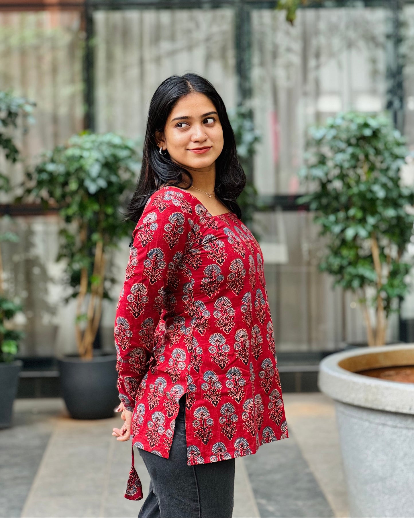 Nadia - Ajrakh Handblock Print Short Kurta