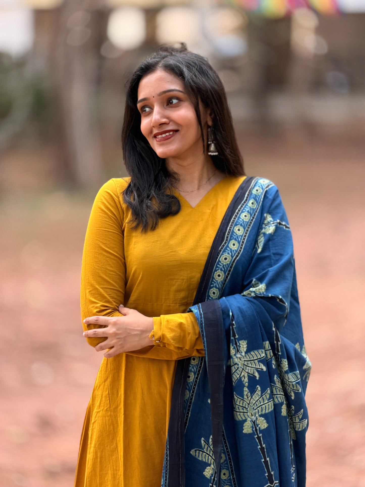 Tashi - A line Kurta with Ajrakh Handblock Printed Dupatta