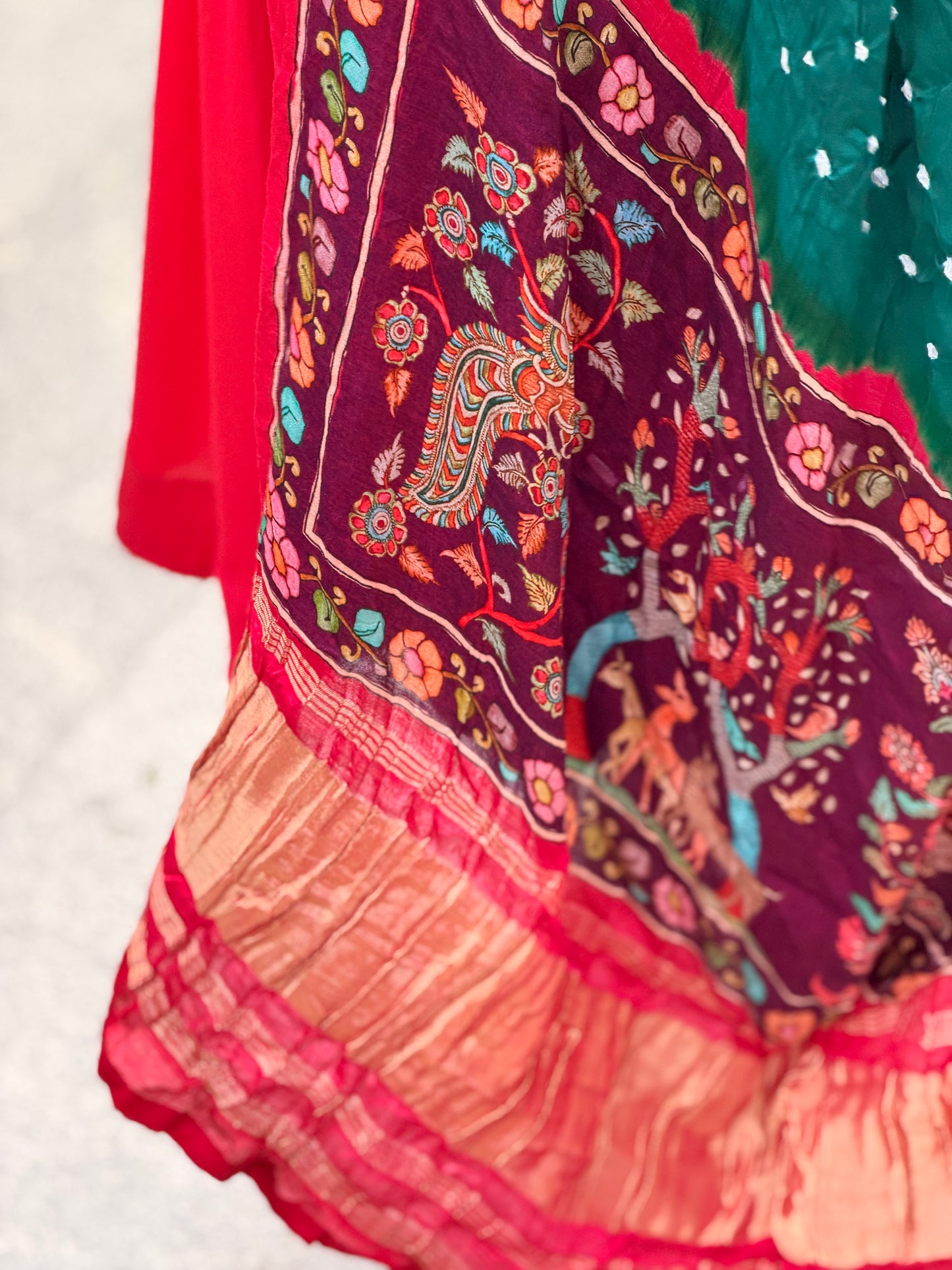 Avantika - Green Bandhini x Kalamkari Lagda Patti Modal Silk Dupatta