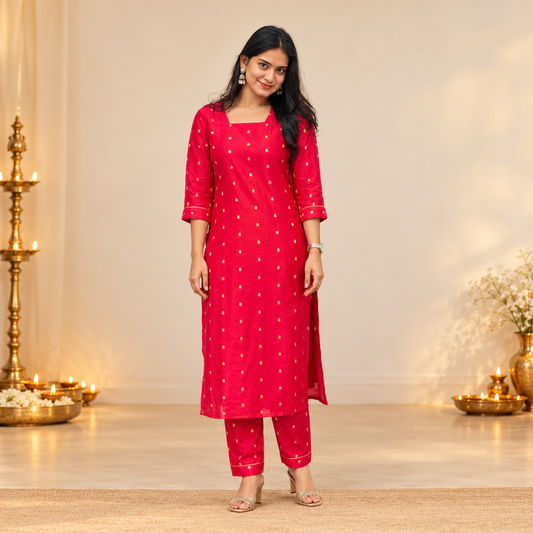 Raaga - Red Pure Banarasi Silk Kurta