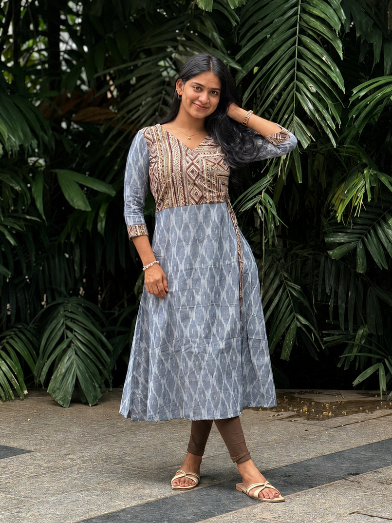 Spoorthi - Ikkat x Kalamkari Fusion A line Kurta.