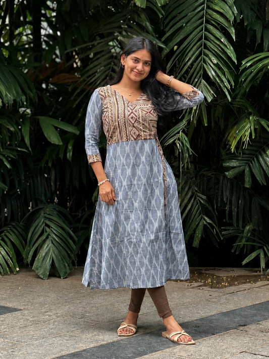 Spoorthi - Ikkat x Kalamkari Fusion A line Kurta.