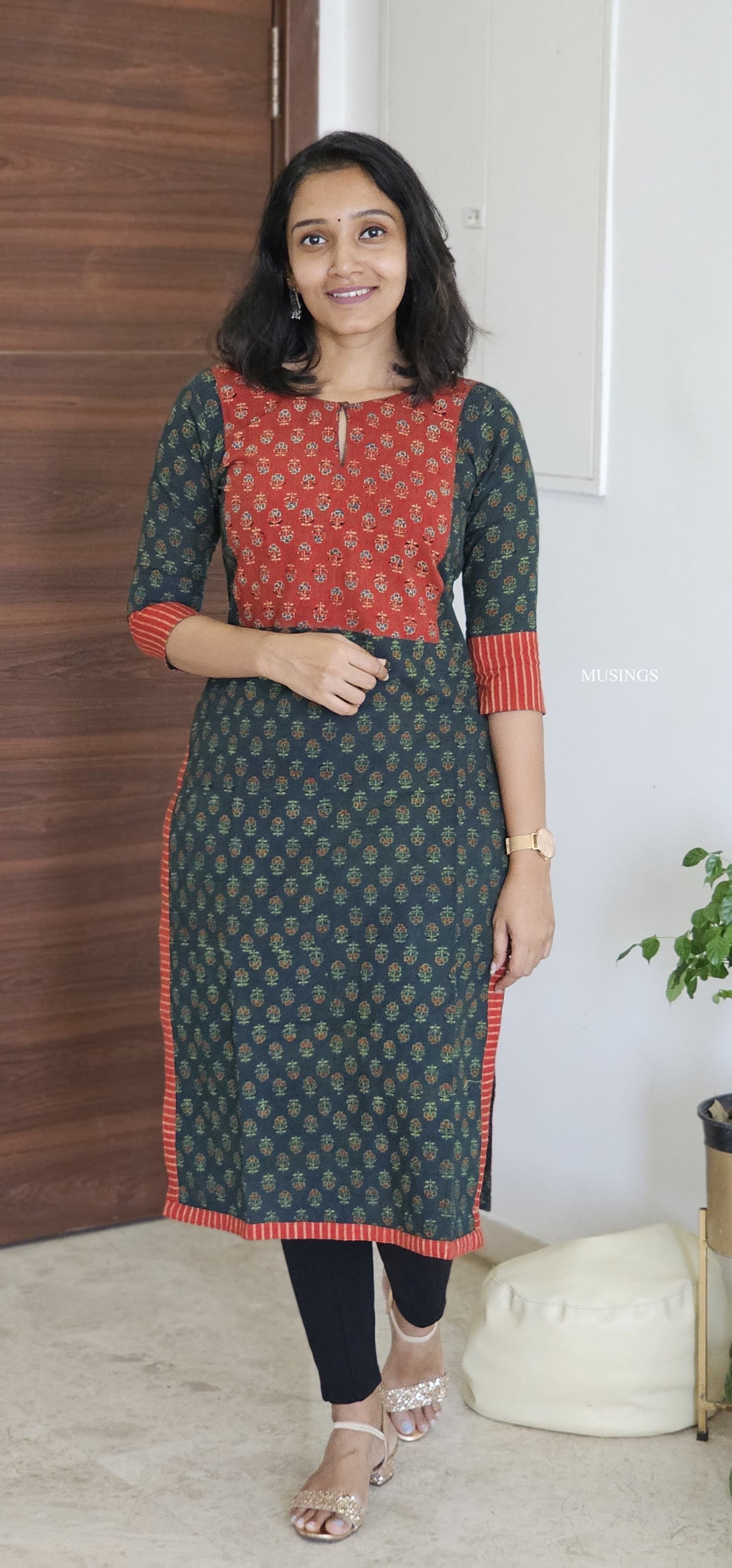 Thulasi - Ajrakh Handblock Printed Patchwork Kurta