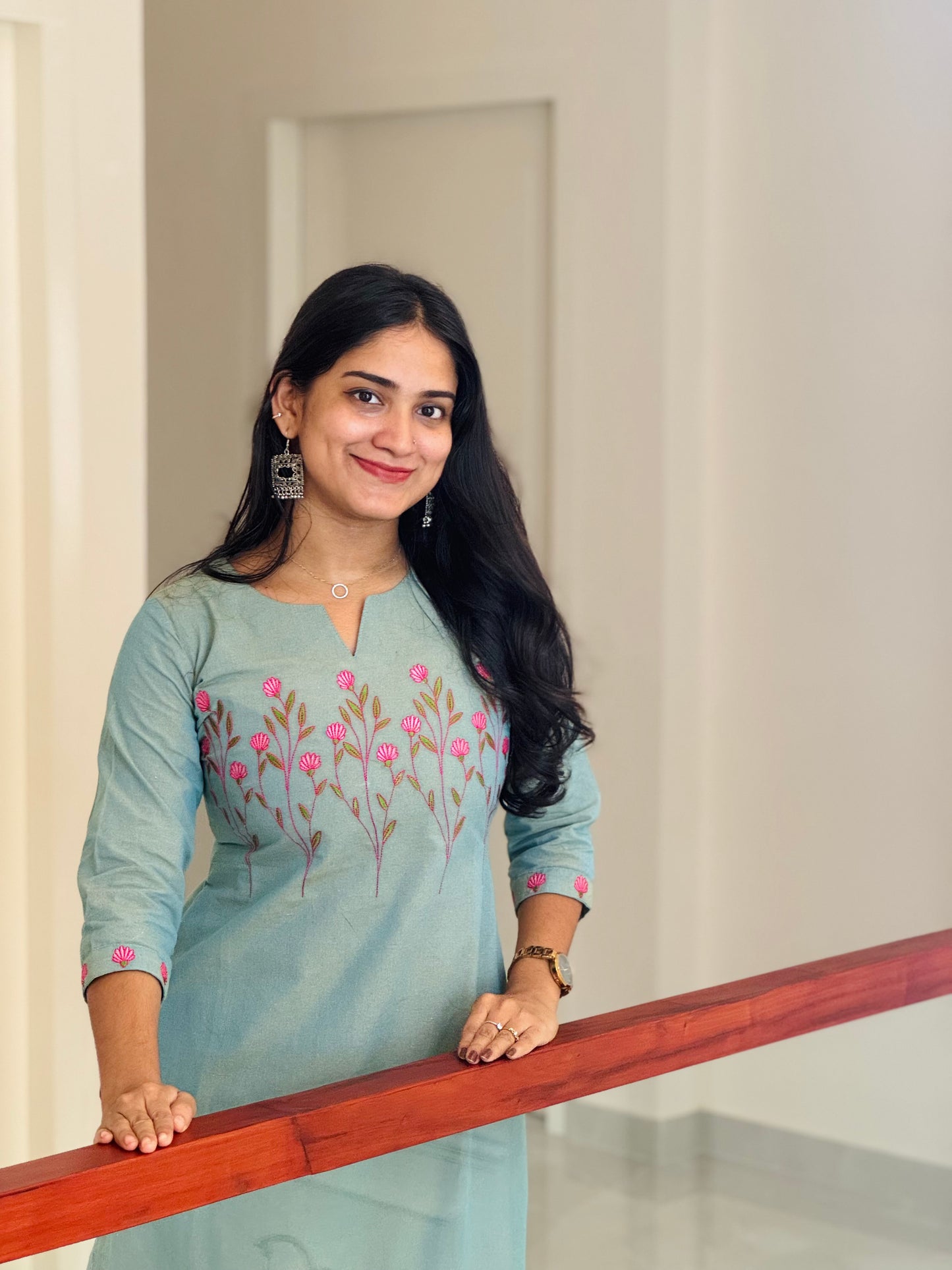 Kamali - Handloom Cotton Embroidered Straight Kurta and Pants Set