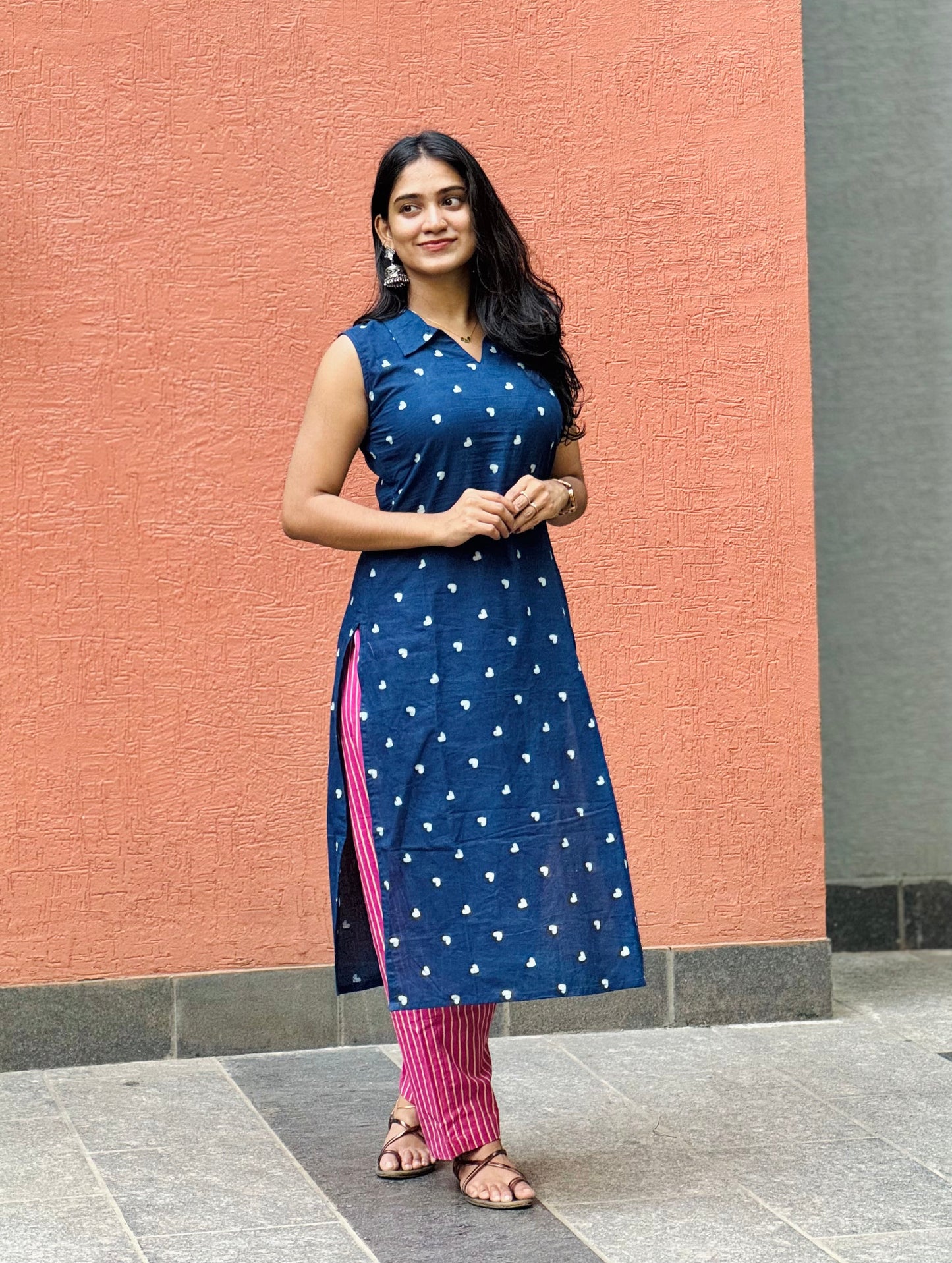 Pink Stripes - Pure Cotton Handblock Printed Straight Pants
