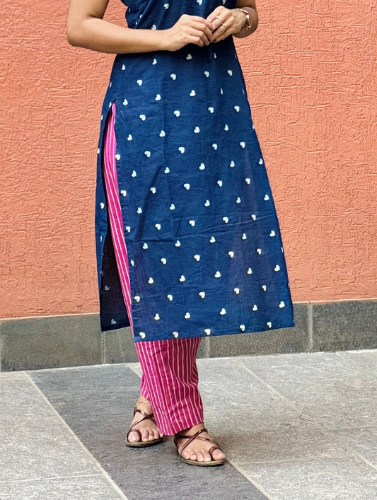 Pink Stripes - Pure Cotton Handblock Printed Straight Pants