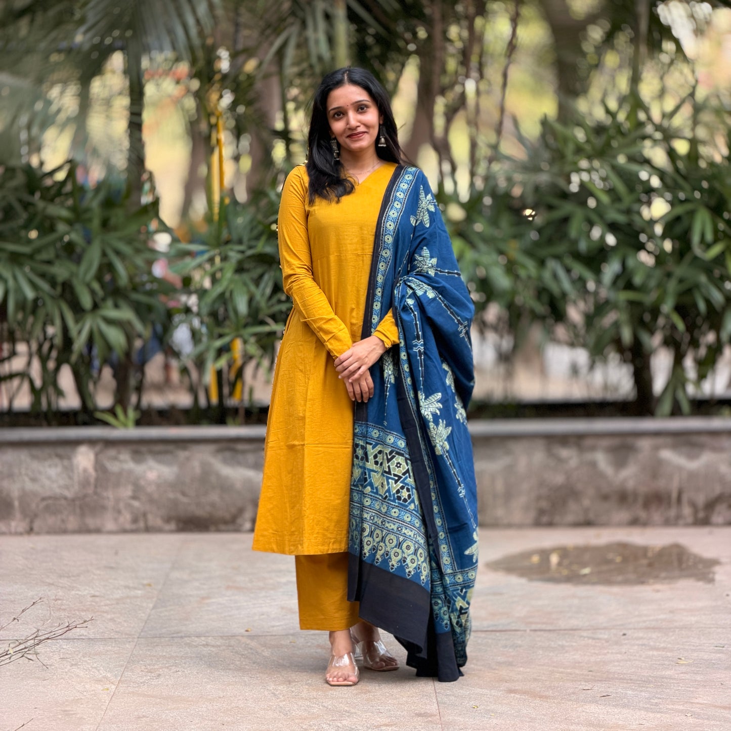 Tashi - A line Kurta with Ajrakh Handblock Printed Dupatta