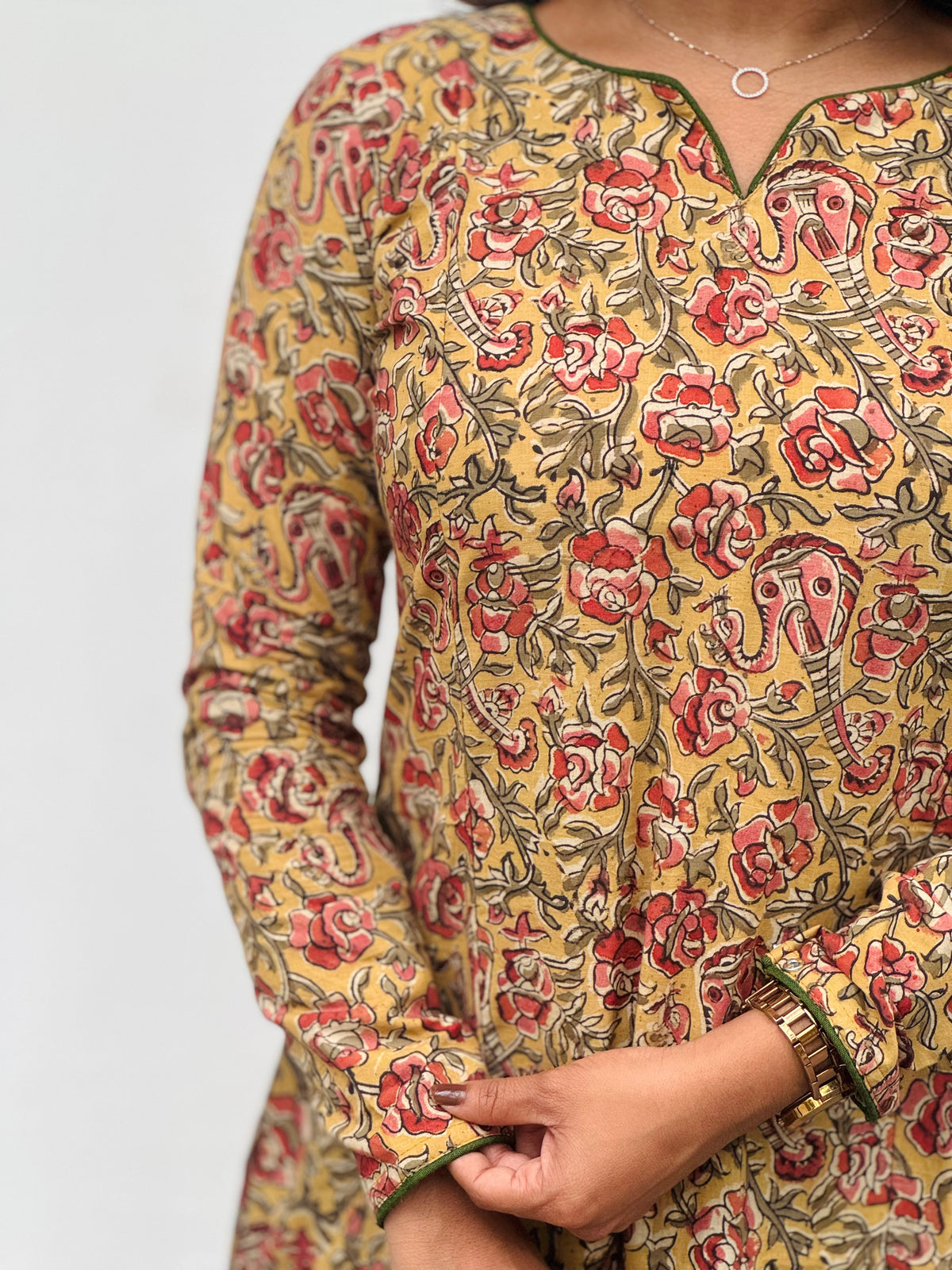 Kabini - Kalamkari Natural Dyed Handblock Printed A-Line Kurta