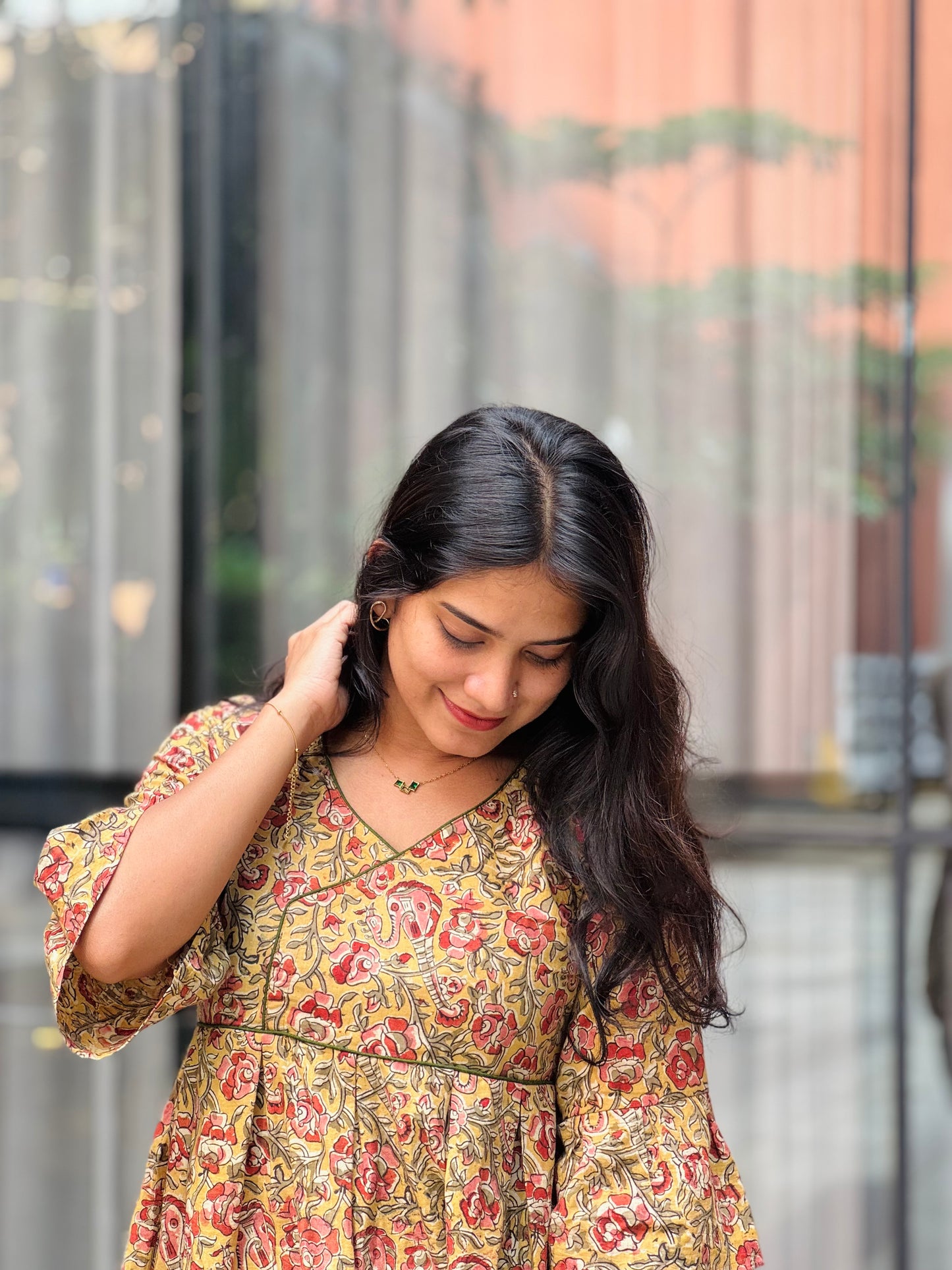 Amrutha - Natural Dyed Kalamkari Handblock Printed Short Kurta