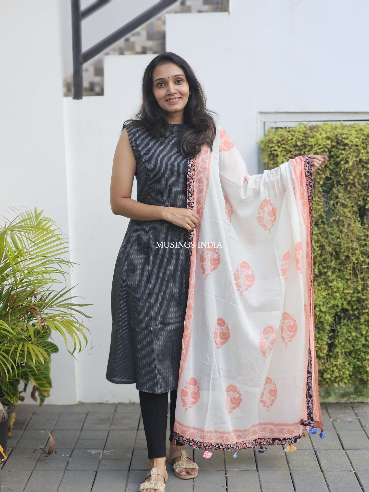 Tara - Kantha Stitched Kurta with Patchwork Dupata