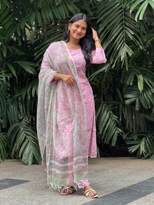 Mallika - Pure Cotton Kurta and Sanganeri Kota Dupatta Set