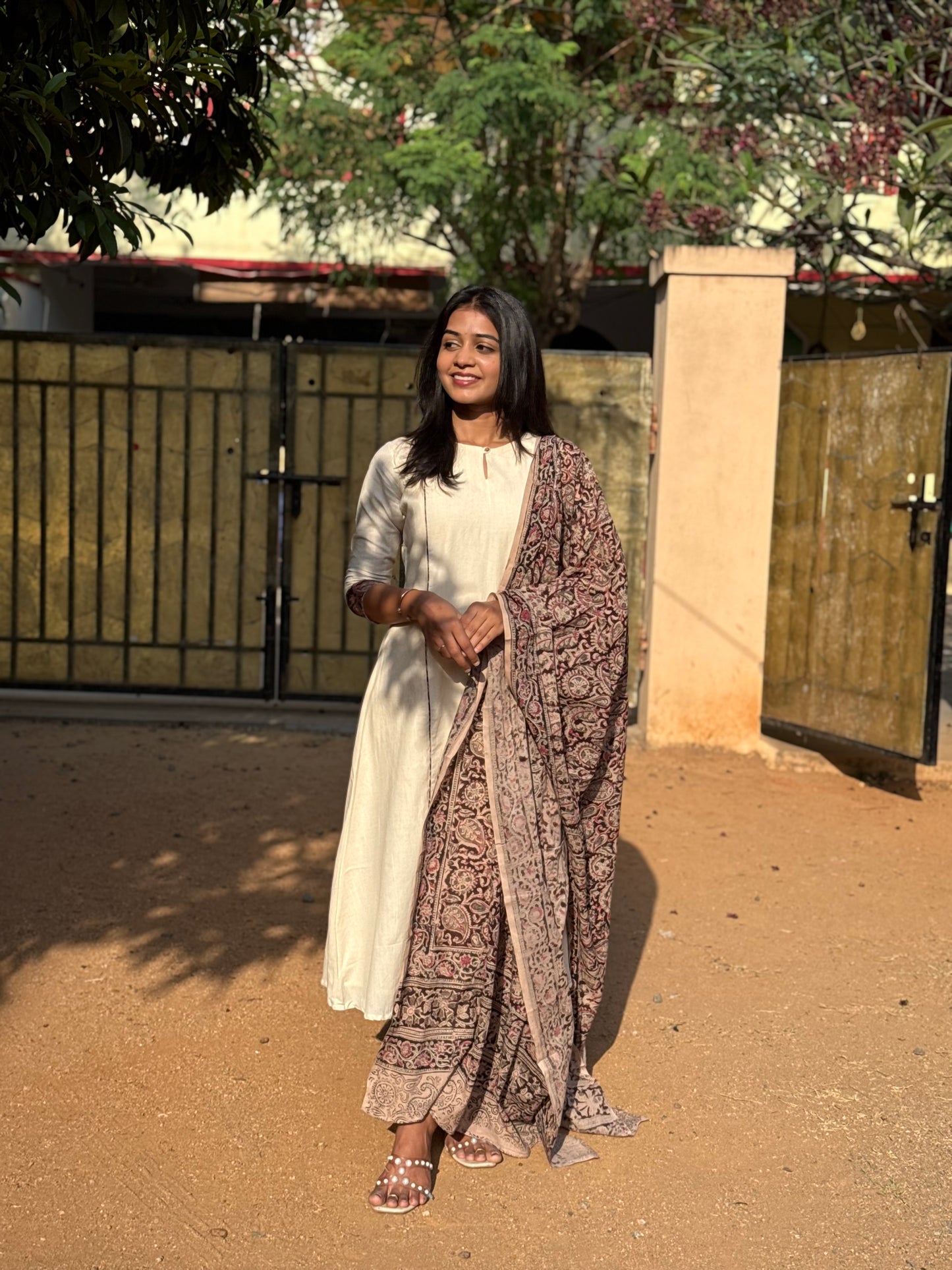 Vaayu - Handloom X Kalamkari Fusion A-line Kurta & Dupatta Set