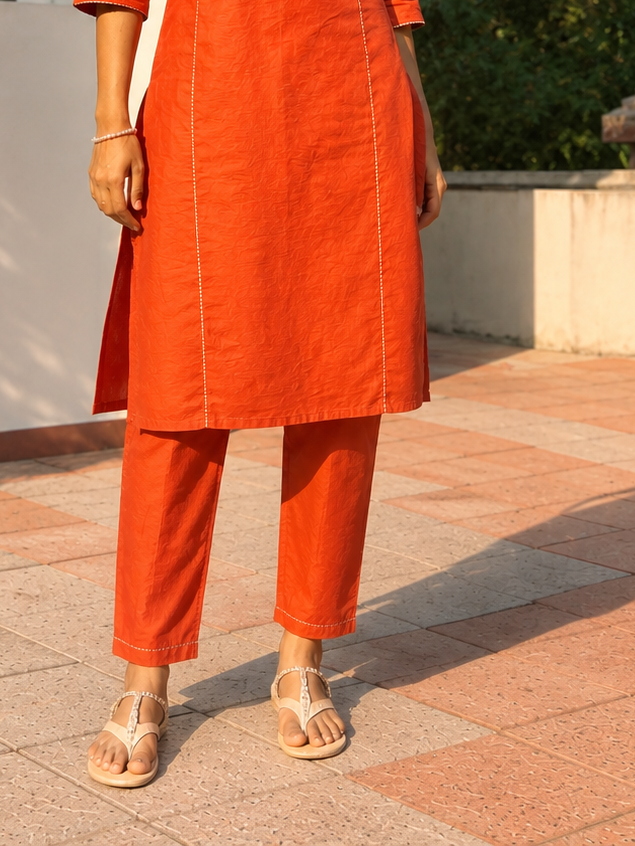 Vibha - Rust Orange Chanderi Silk Pants