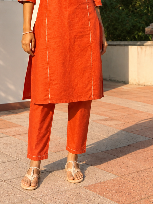 Vibha - Rust Orange Chanderi Silk Pants