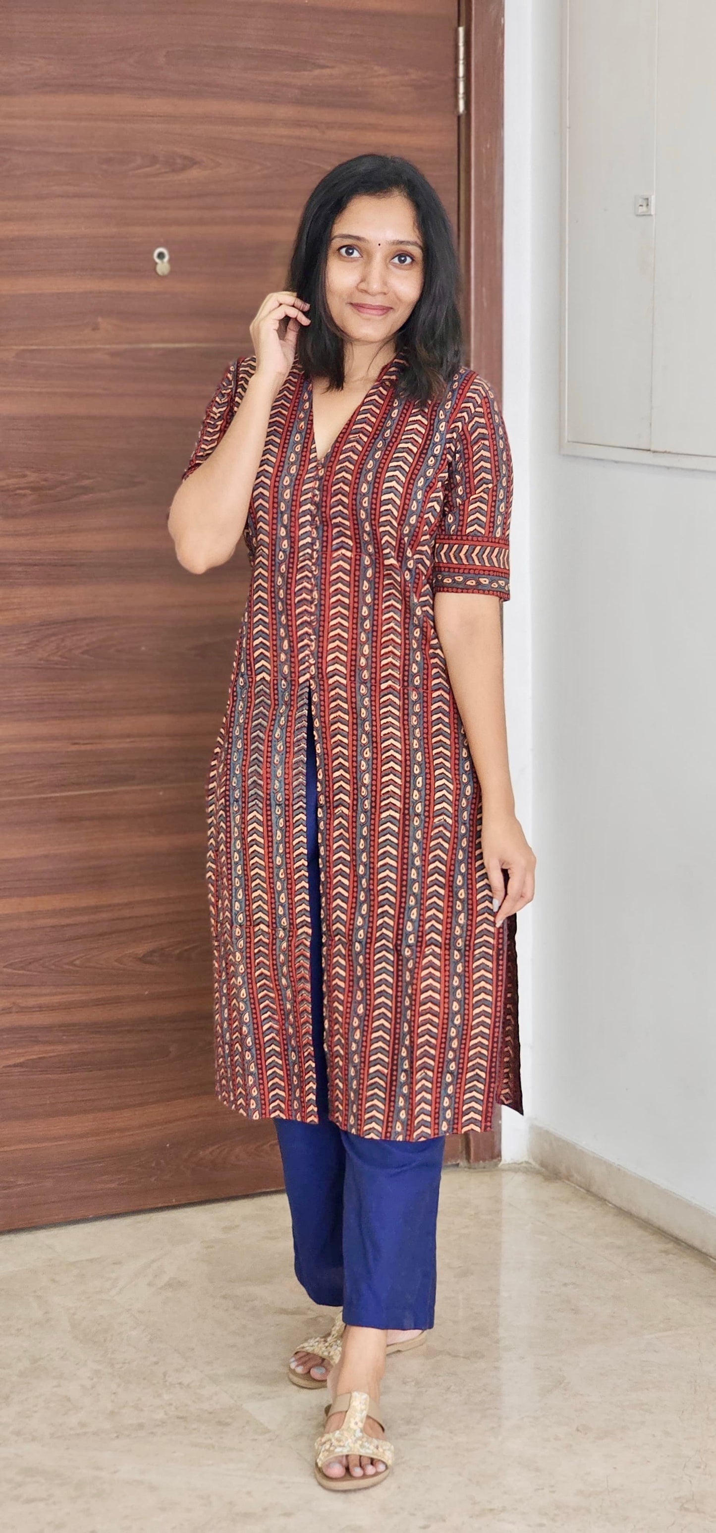 Rachana - Ajrakh Handblock Printed Kurta & Handloom Parallel Pants