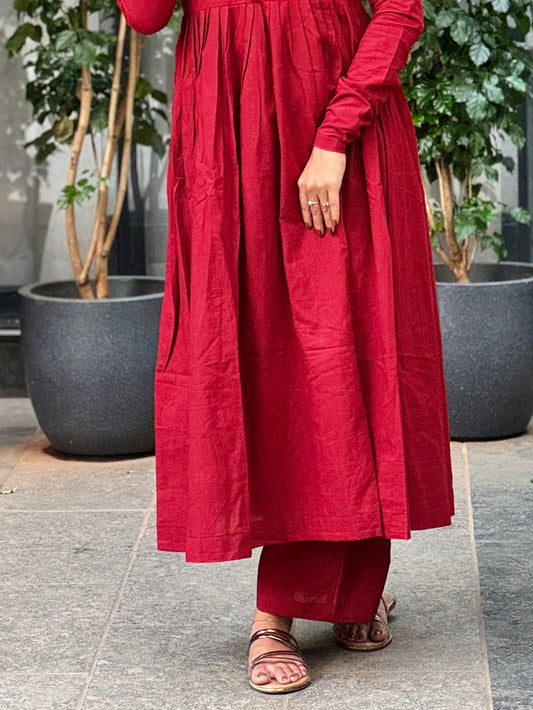 Agni - Red Cotton Parallel Pants