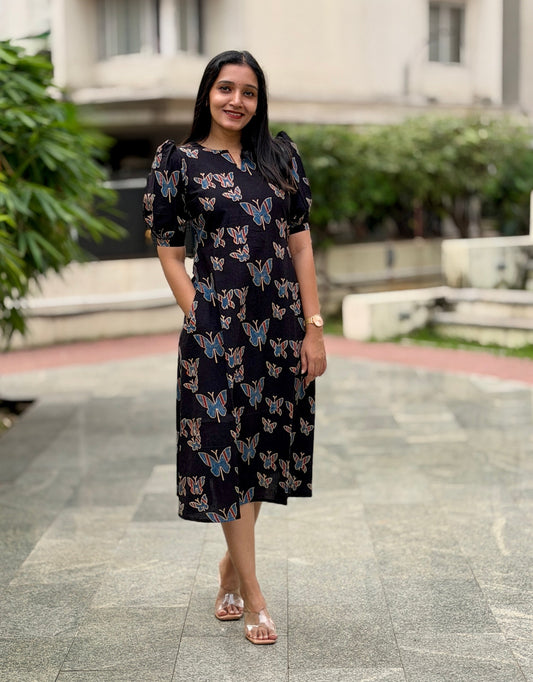 Butterfly Dreams - Ajrakh Handblock Printed Dress