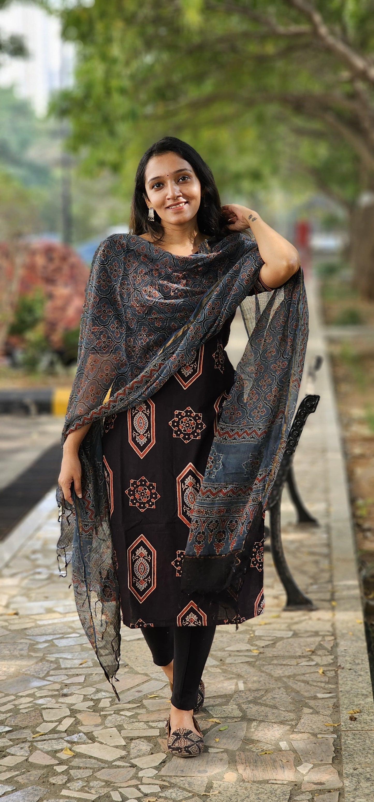 Mandakini - Ajrakh Handblock Printed Kurta & Dupata set