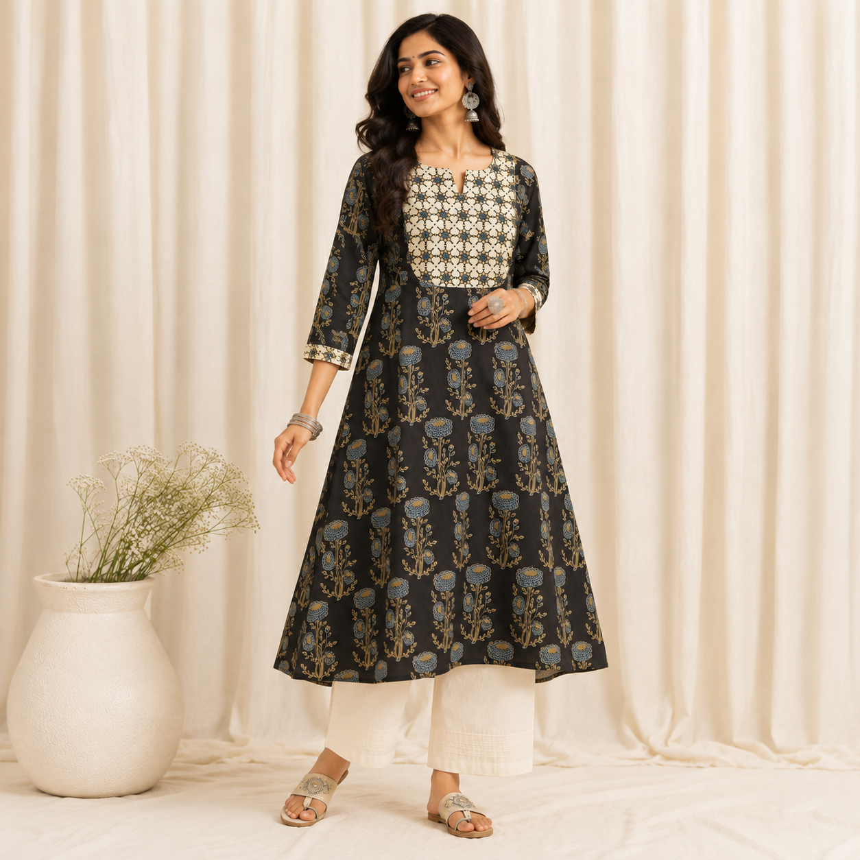 Aanshi - Ajrakh Fusion A line Kurta