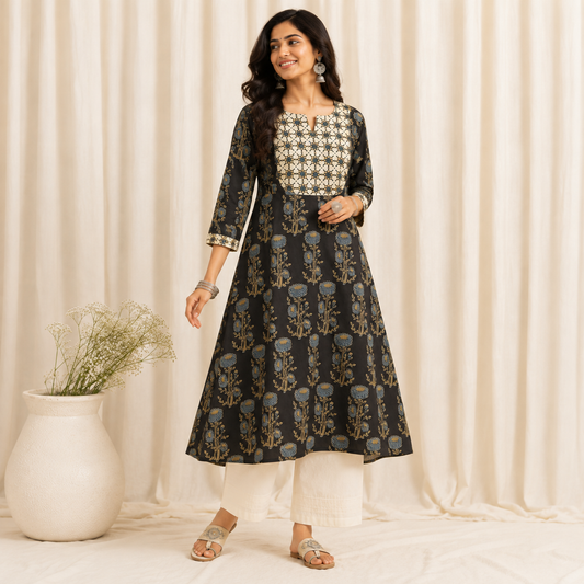 Aanshi - Ajrakh Fusion A line Kurta