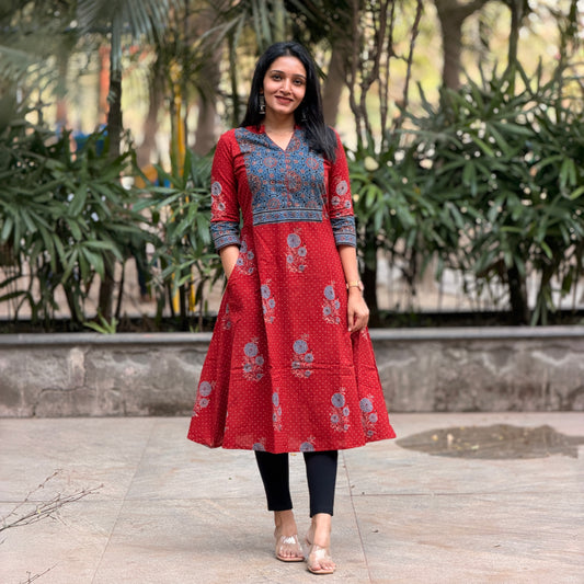 Rangeela - Ajrakh Handblock Printed Fusion A line Kurta