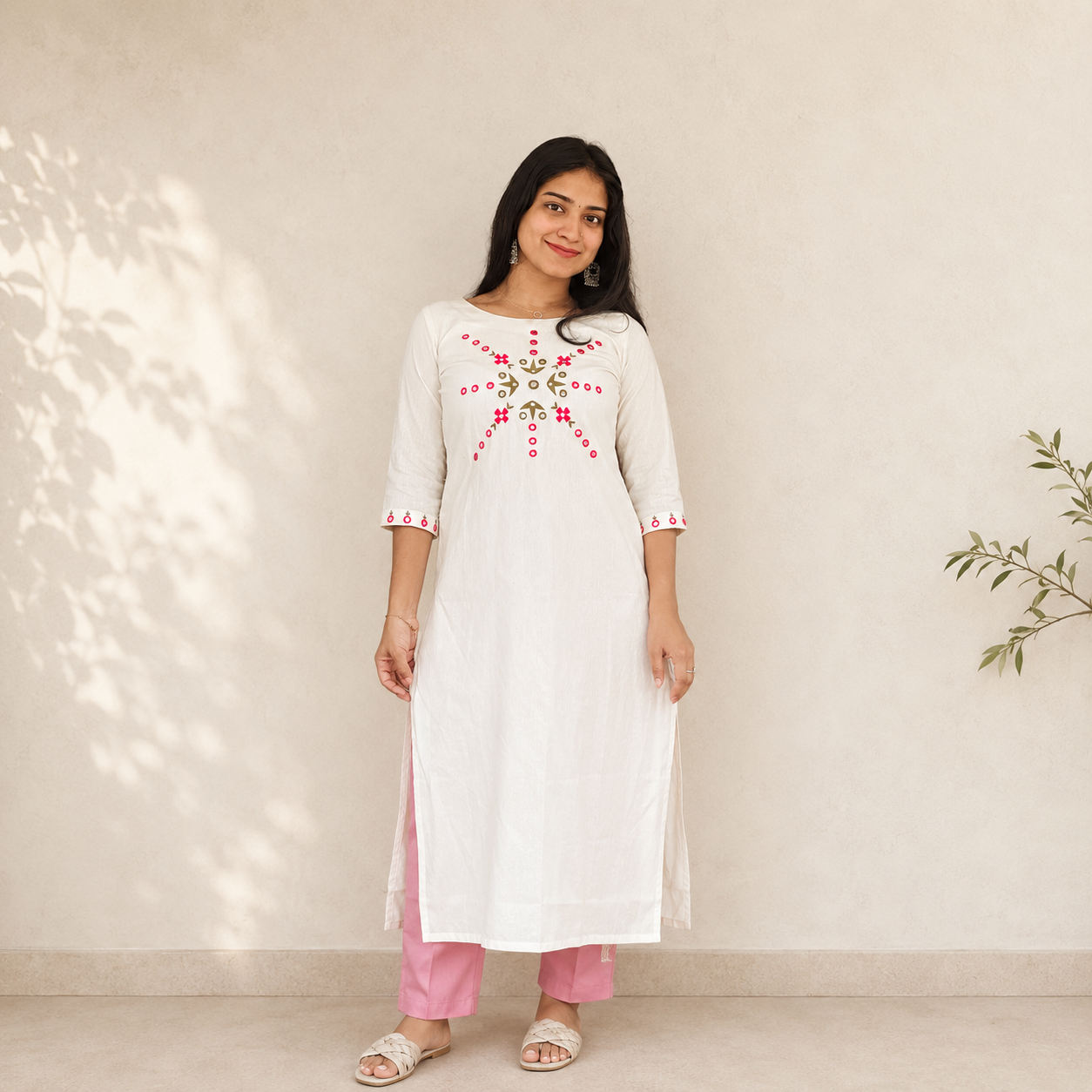 Laya - Embroidered White Straight Kurta