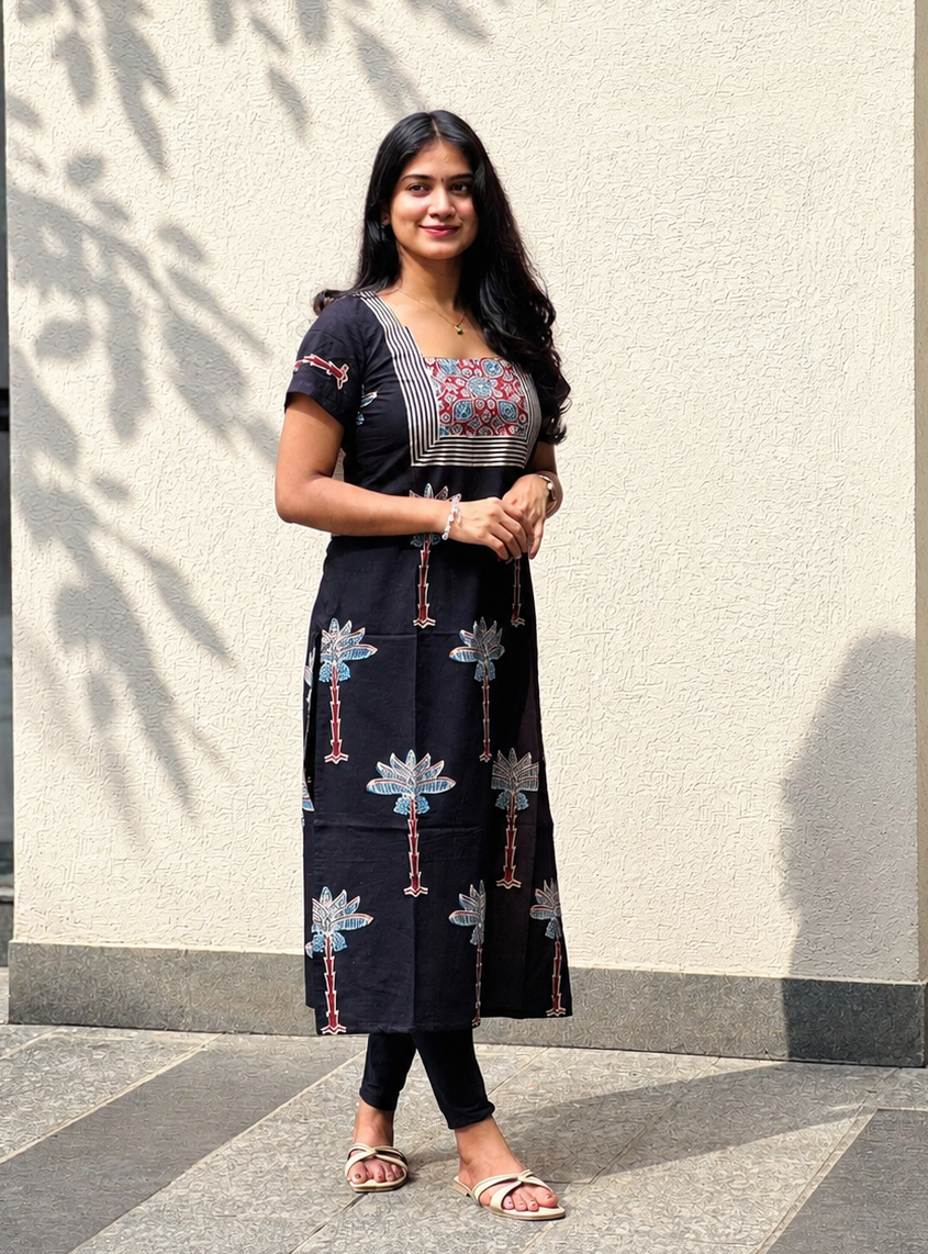Ekta - Ajrakh Natural Dyed Handblock Printed Kurta