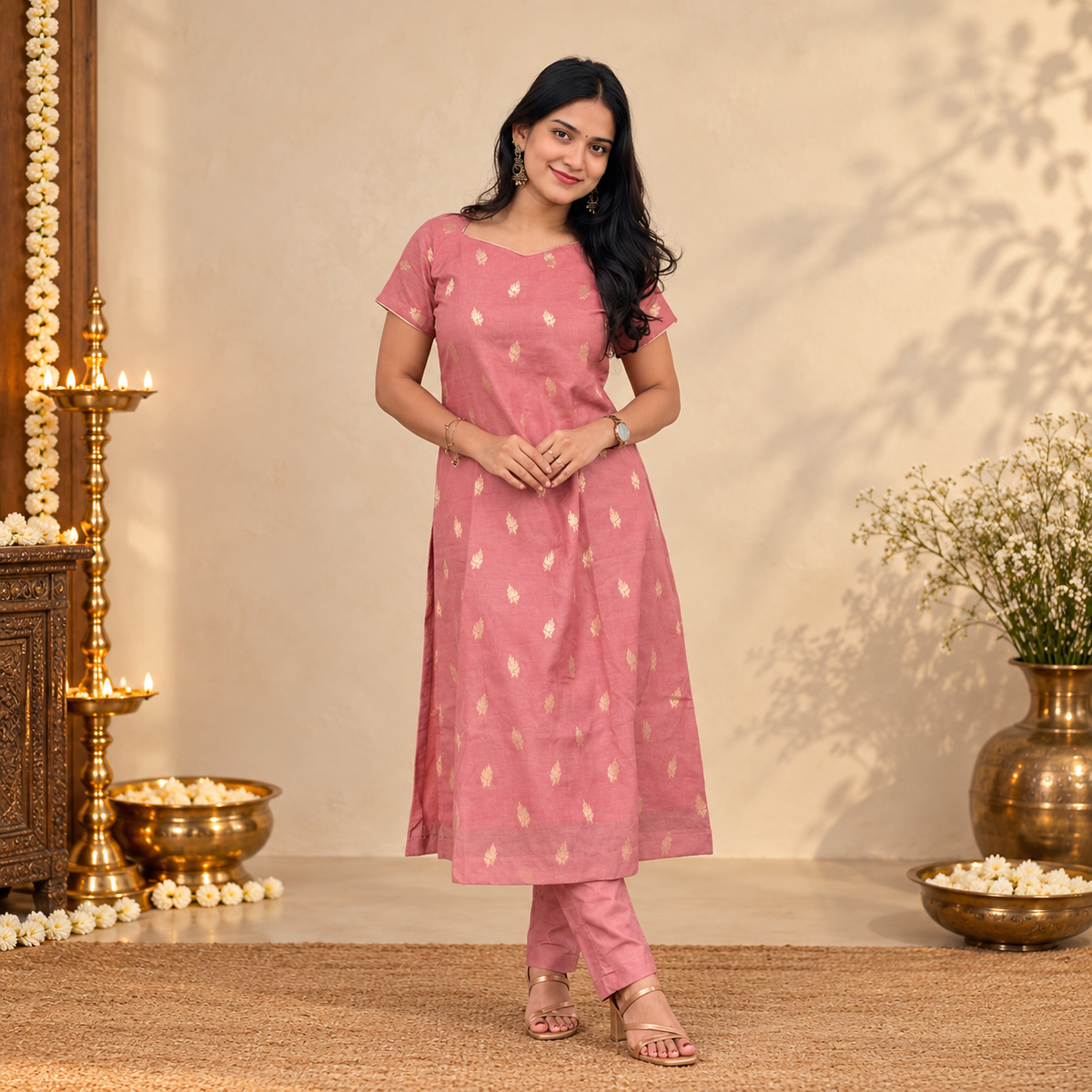 Raaga - Peach Pink Semi Banarasi Silk Suit