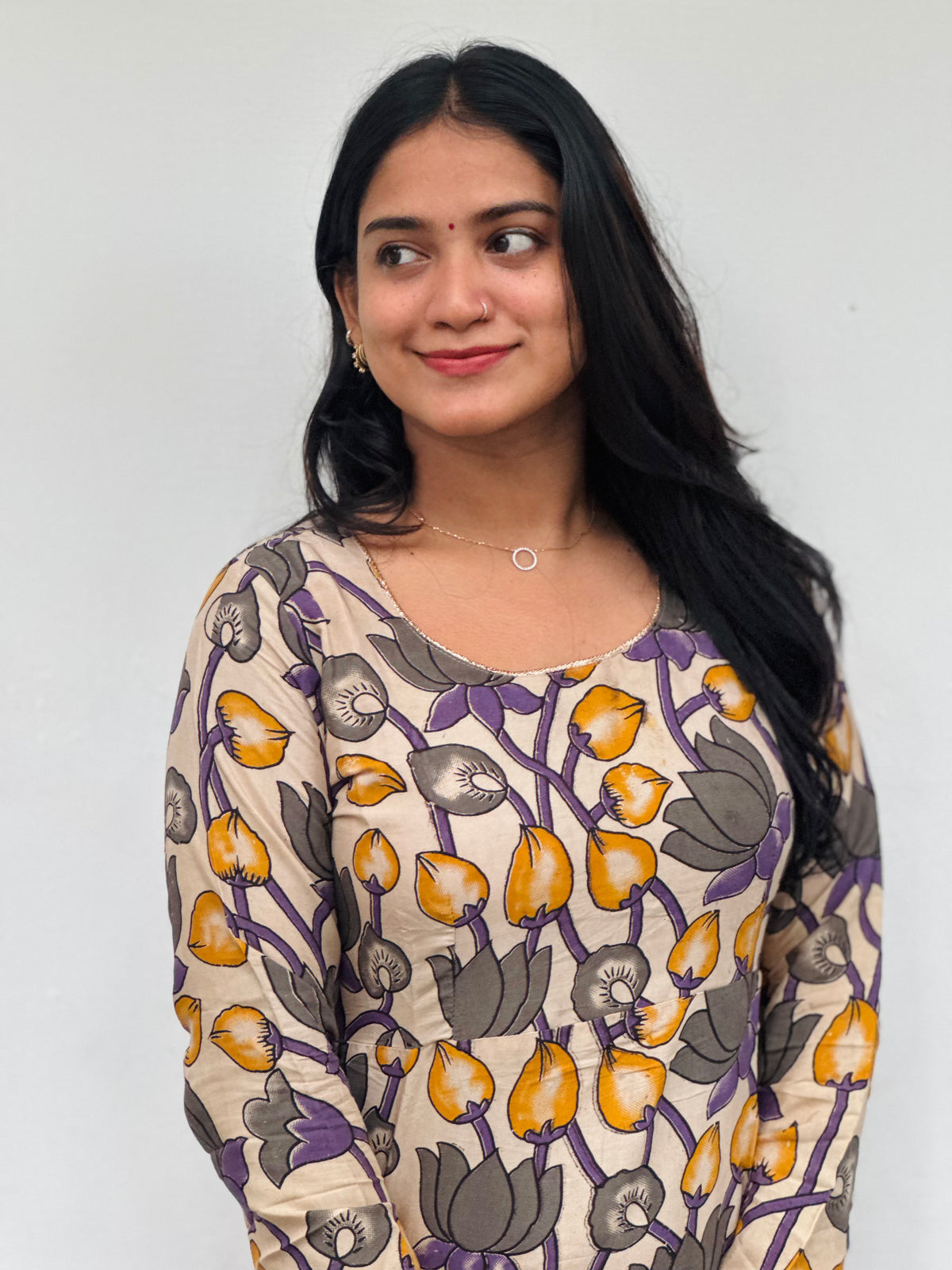 Kamala - Kalamkari Handblock Printed A line Silk Kurta