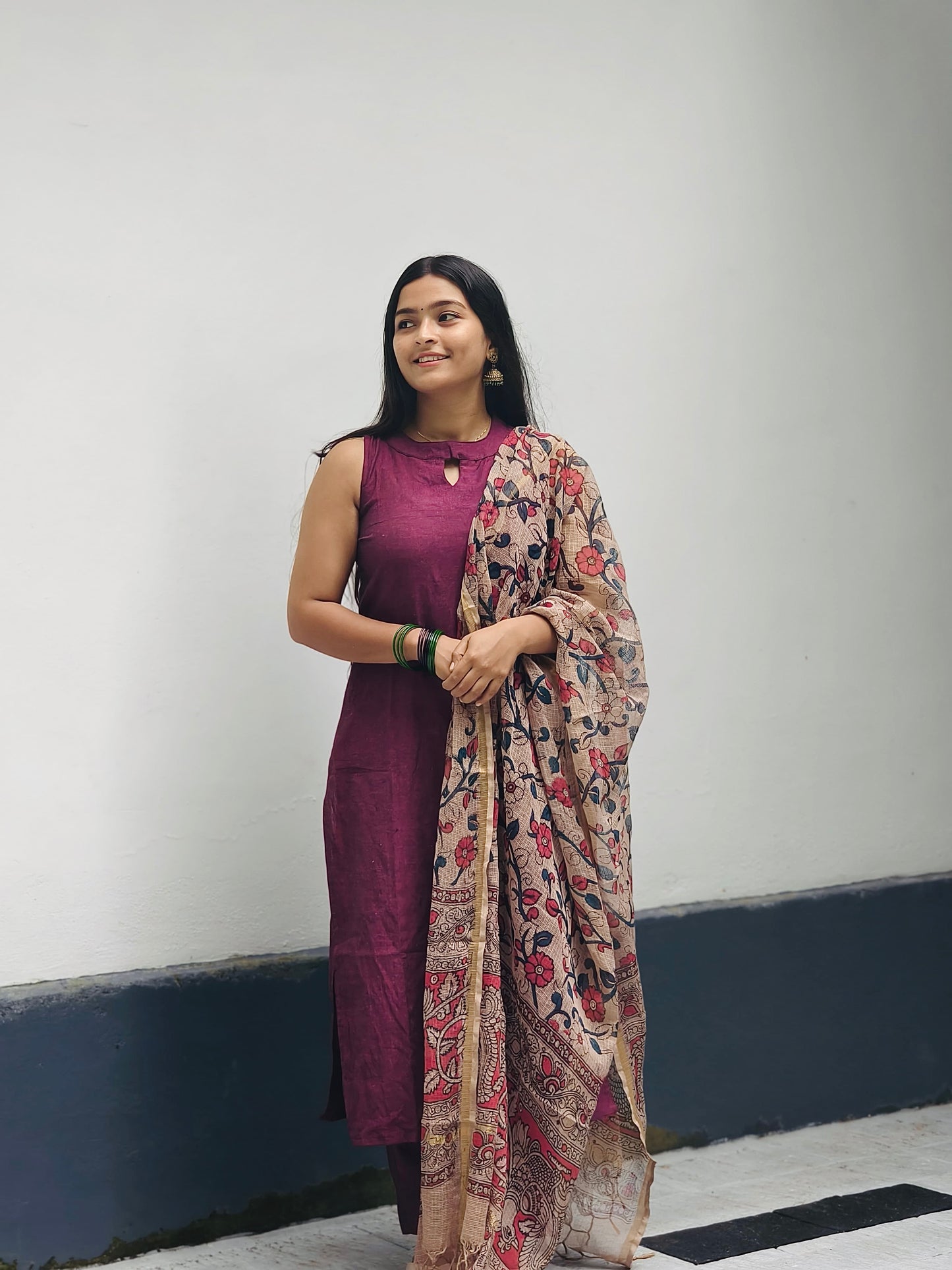 Kanakavalli - Handloom Kurta & Kalamkari Block Printed Kota Dupatta set