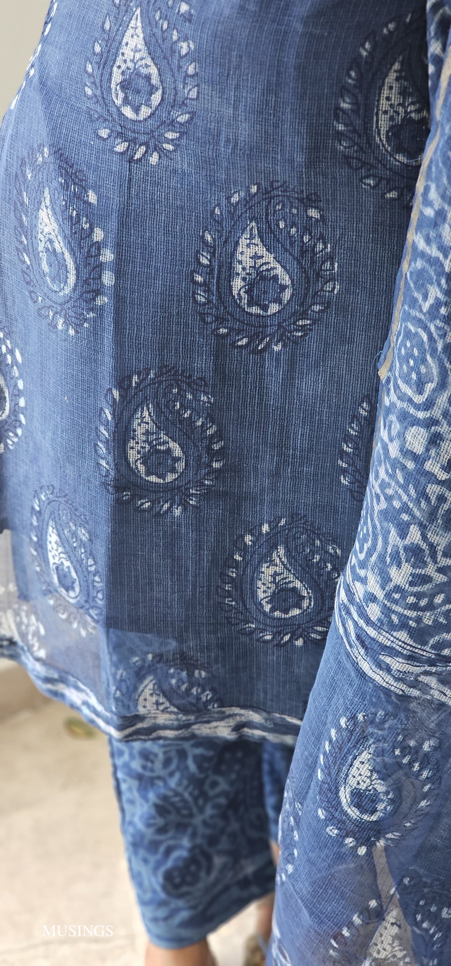 Tanisha - Indigo Natural Dyed Hand-block Printed Kota Suit set