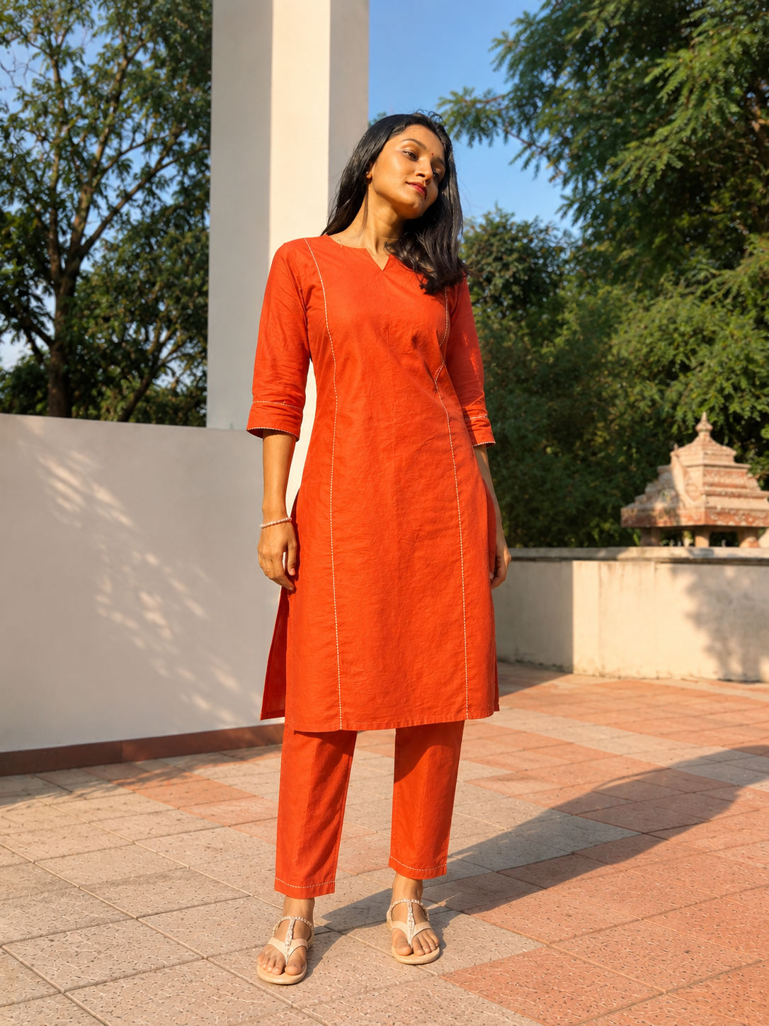 Vibha - Rust Orange Chanderi Silk Kurta