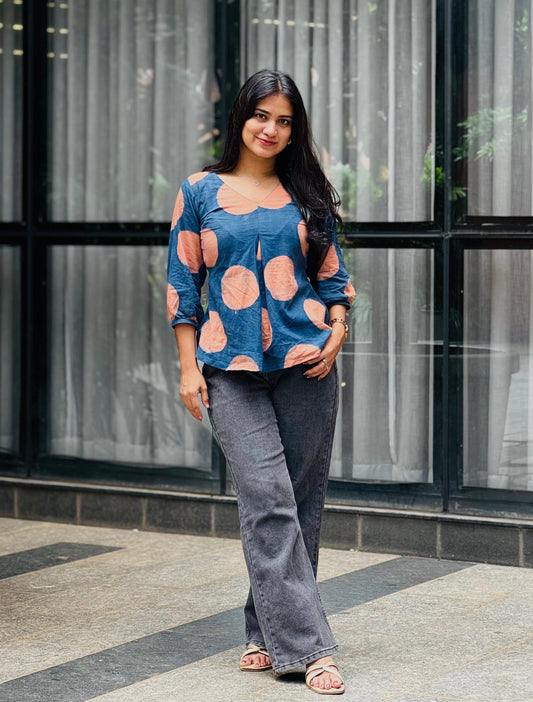 Helena - Indigo Natural Dyed Handblock Printed Short Kurta