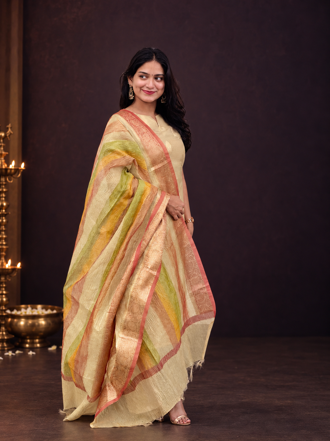 Raaga - Gold Tissue Semi Banarasi Silk Suit